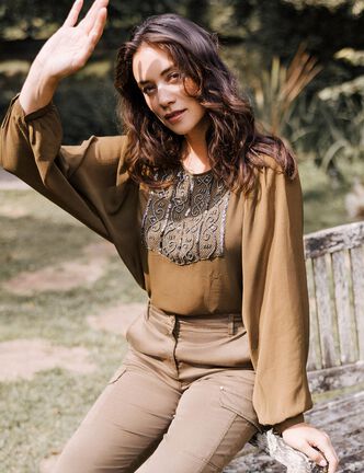 Blouse manches longues vert olive femme