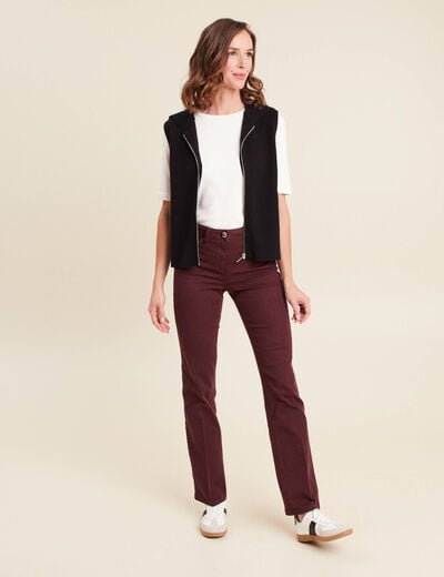 Gilet droit mi-long &agrave; capuche noir femme