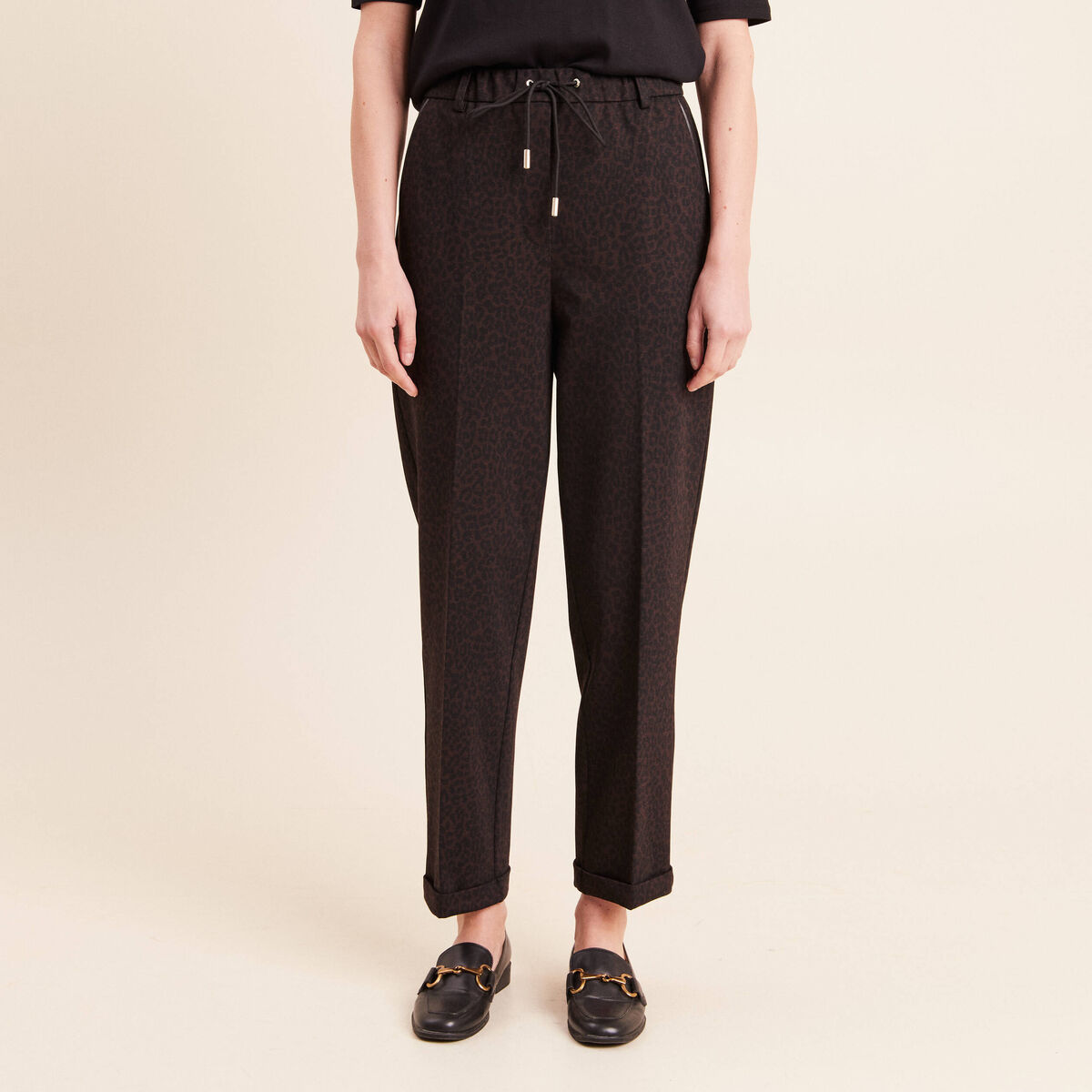 Jogging imprim&eacute; l&eacute;opard taille bascul&eacute;e marron femme