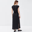 Robe longue droite ceinturée noir femme