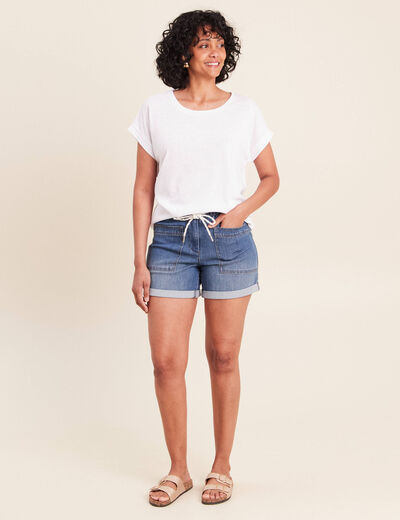 T-shirt &agrave; paillettes manches courtes blanc femme
