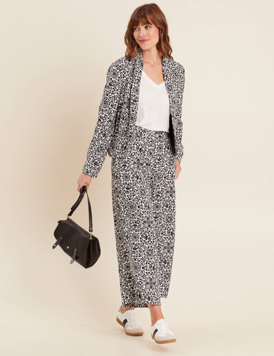 Pantalon 7/8ème taille haute bleu marine femme