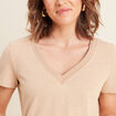 T-shirt manches courtes col en V sable femme