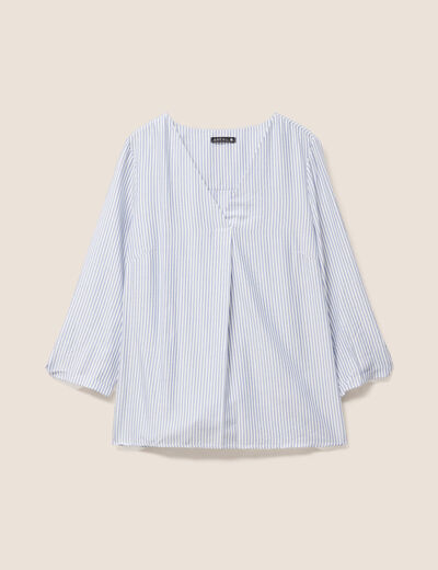 blouse fluide manches 3/4 bleu femme