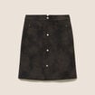 Jupe droite courte en similicuir vert kaki femme