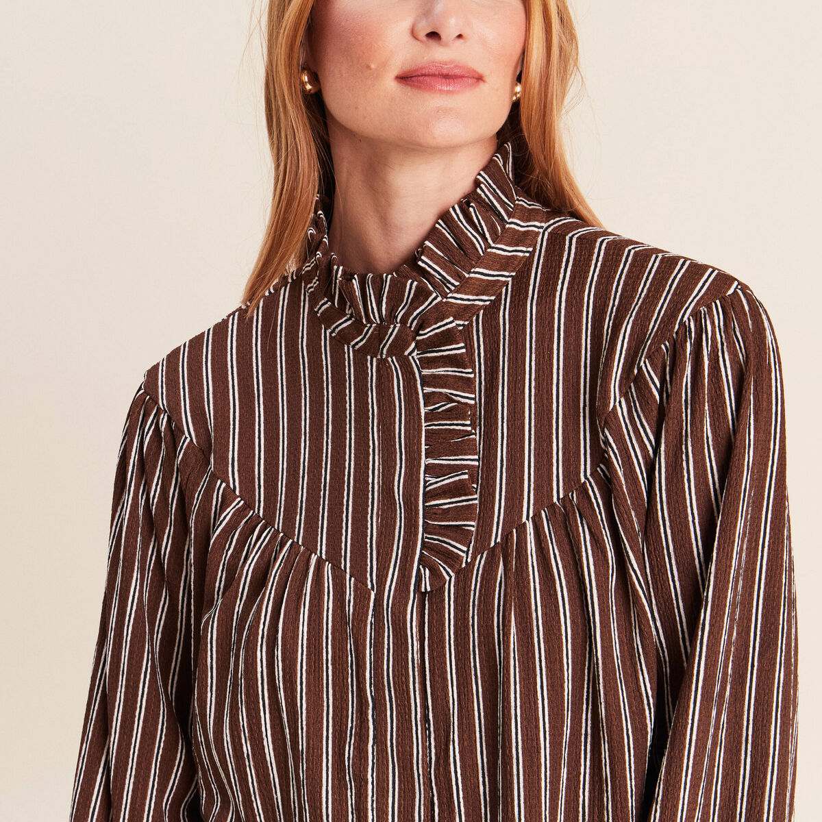 Blouse droite manches longues marron femme