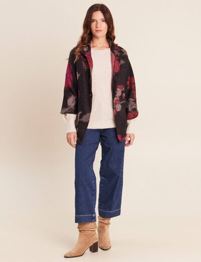 Poncho ceintur&eacute; jacquard multicolore femme