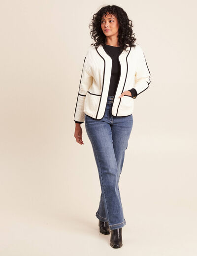 Veste manches longues sans col ecru femme