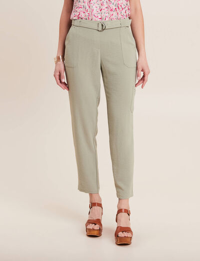 Pantalon flou ceinturé vert clair femme