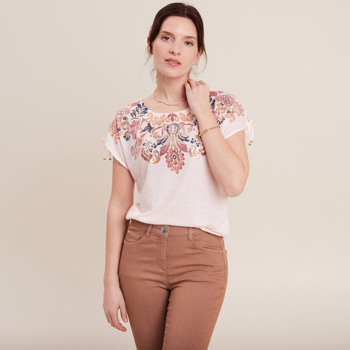 T-shirt manches courtes ecru femme