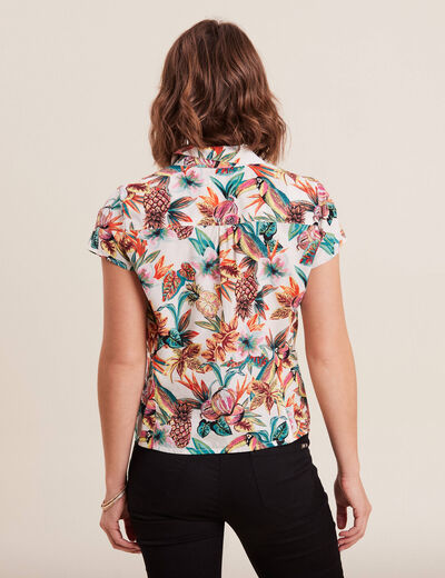 Chemise manches courtes nouée noir femme