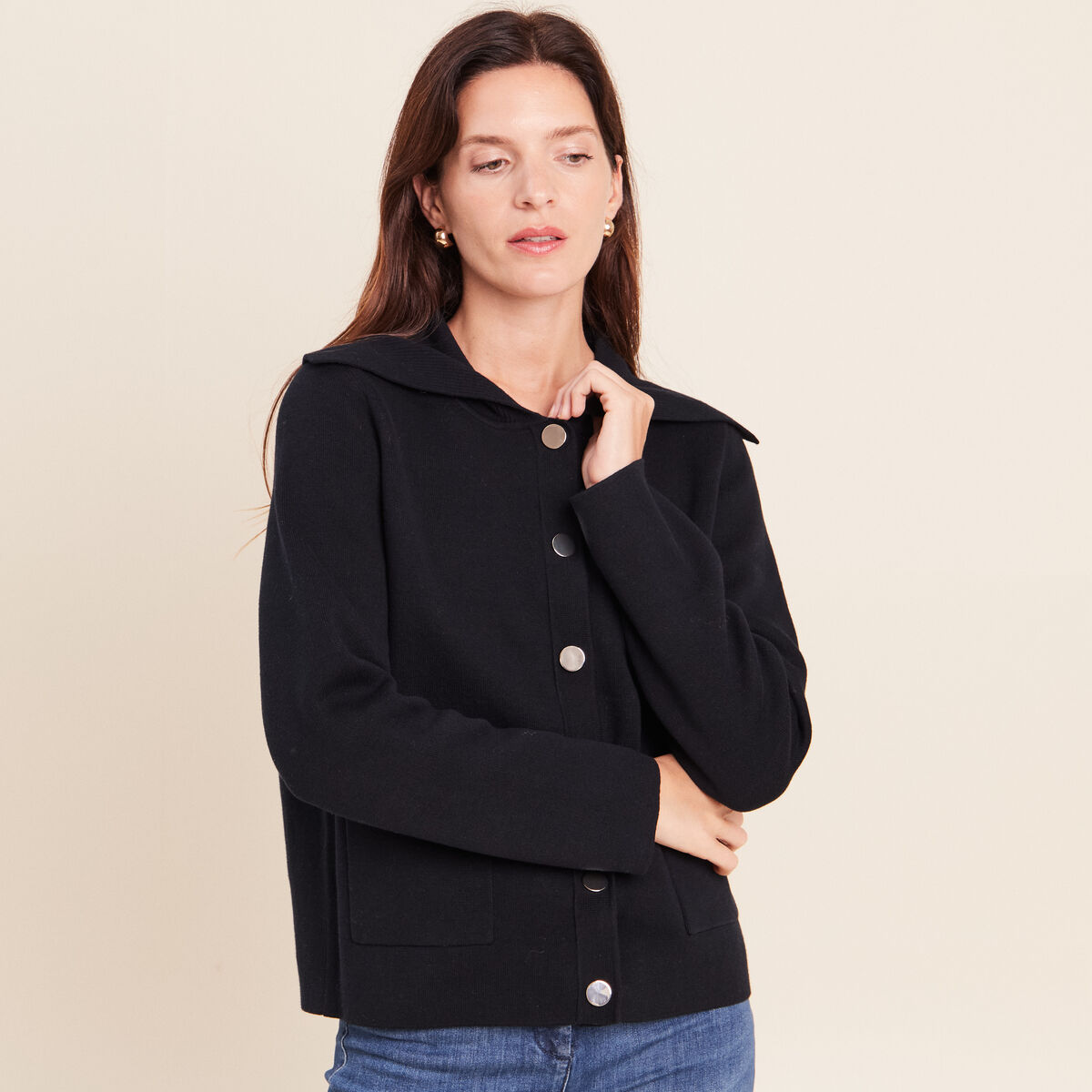 Gilet r&eacute;versible en maille noir femme