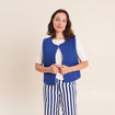 Gilet sans manches bouclette poches bleu fonc&eacute; femme