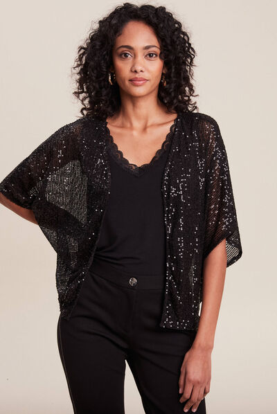 Kimono à sequins noir femme