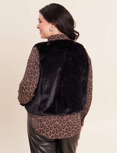 Gilet droit sans manches fausse fourrure noir femme
