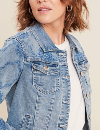 Veste en jean brodée denim double stone femme