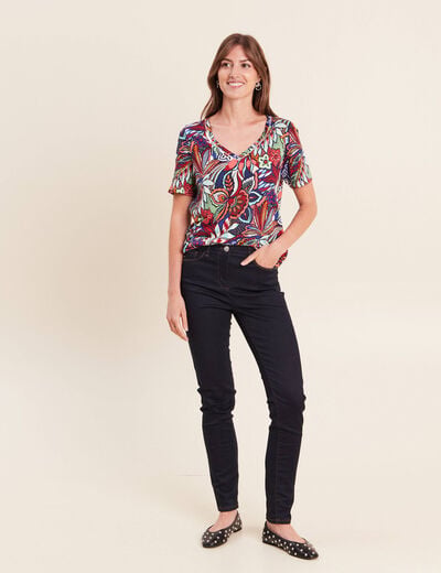 T-shirt col V manches courtes bordeaux femme