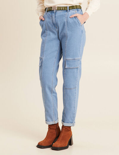 Jean cargo ceinturé denim double stone femme