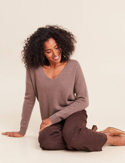 Pull en cachemire col v couleur cuivre femme