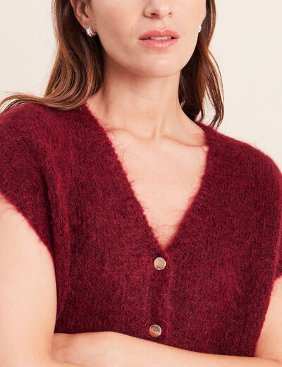 Gilet droit mi-long col v bordeaux femme