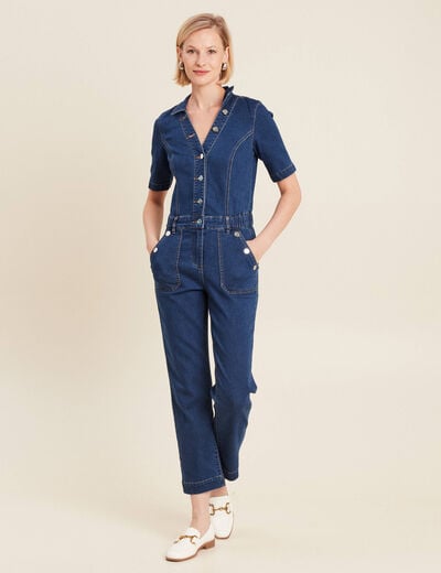Combinaison pantalon en jean denim stone femme
