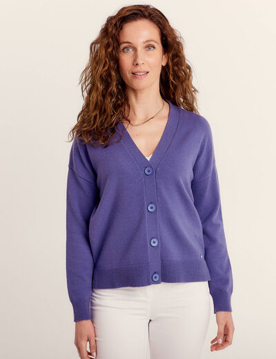 Gilet manches longues col en V violet femme