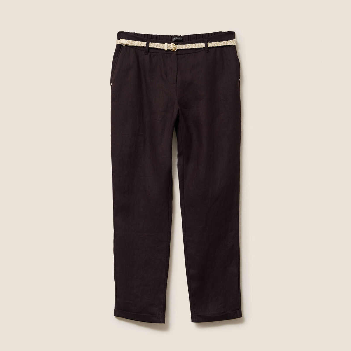 Pantalon flou ceinturé marron foncé femme