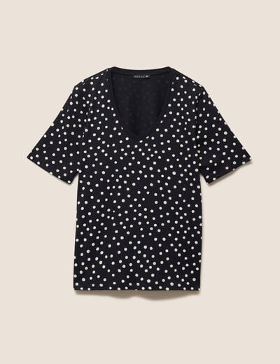 T-shirt droit col v manches courtes noir femme