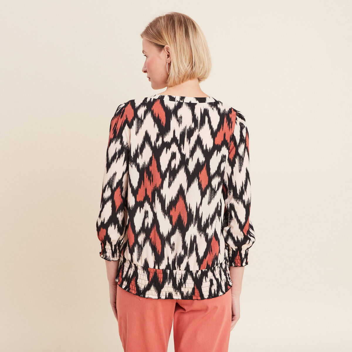 Blouse manches 3/4 orange femme