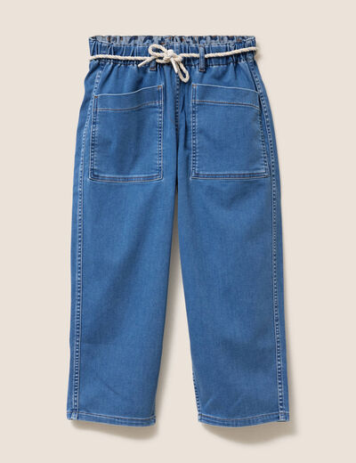Pantacourt r&eacute;versible boyfriend bleu femme
