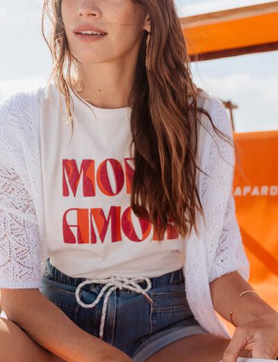 T-shirt manches courtes ecru femme