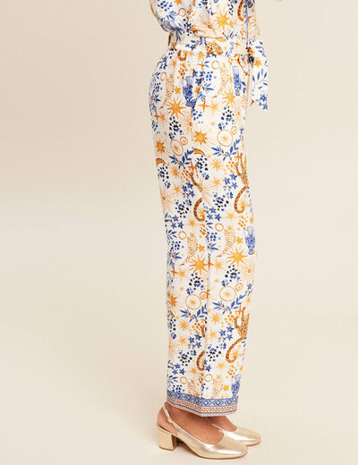 Pantalon fluide taille haute bleu femme