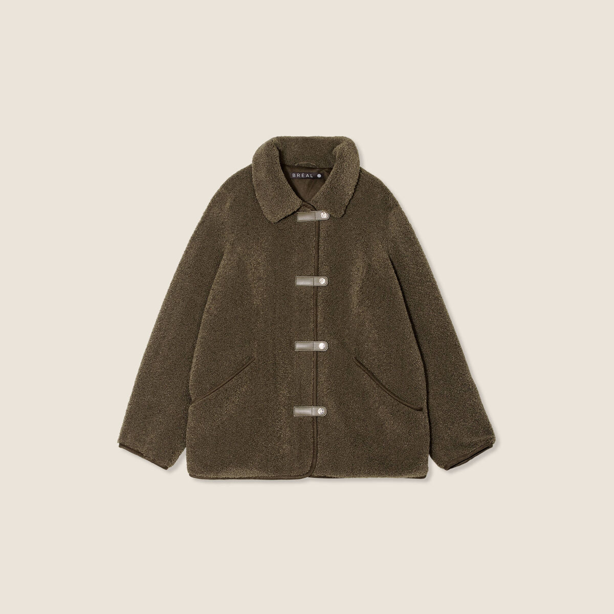 Manteau droit laine mouton vert kaki femme