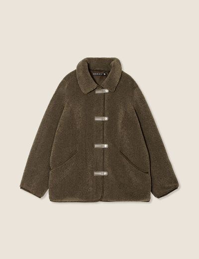 Manteau droit laine mouton vert kaki femme