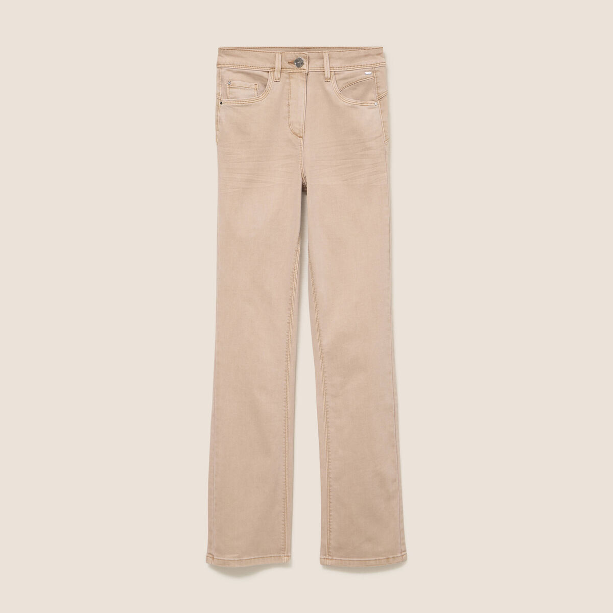 Jean coupe droite taille haute denim beige femme