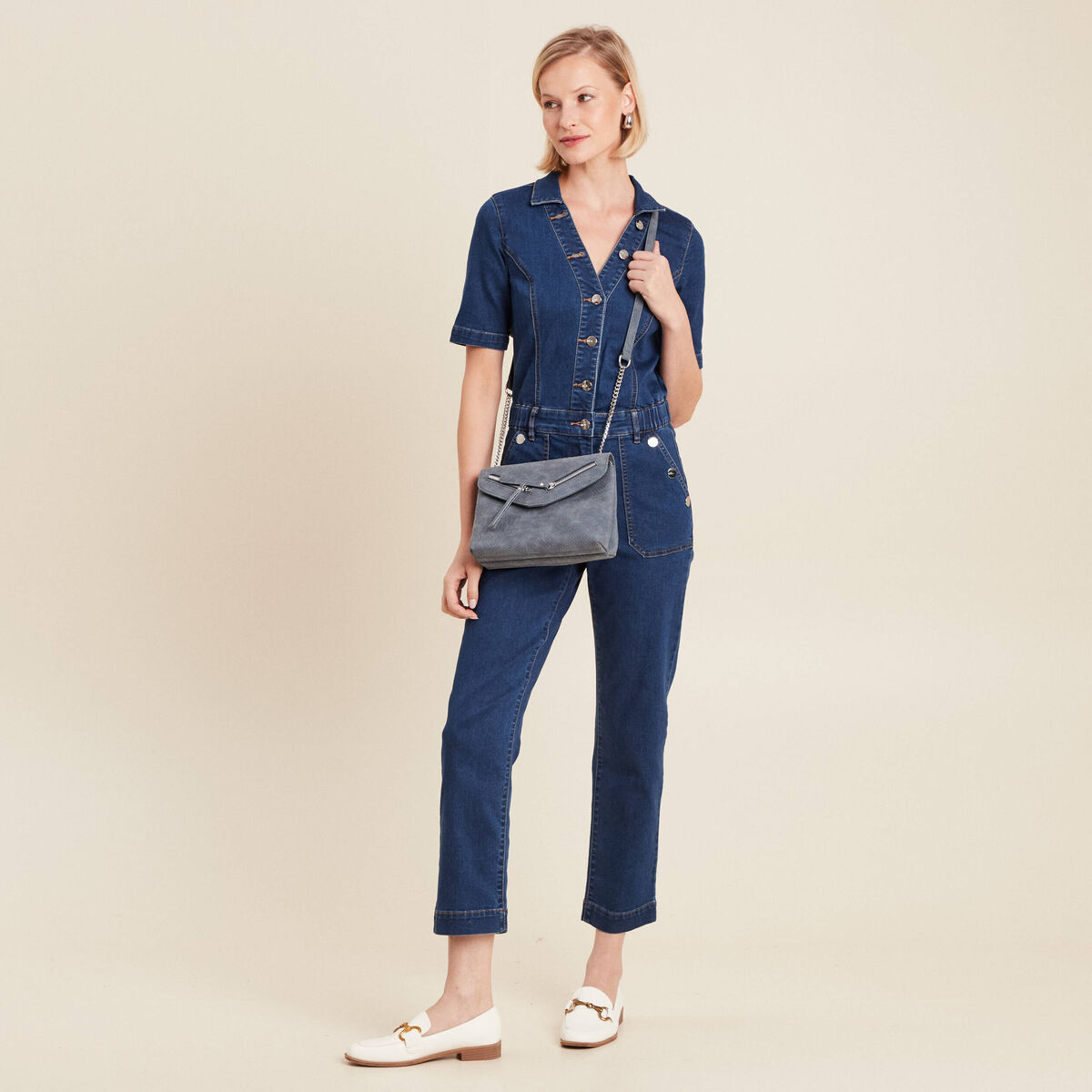 Combinaison pantalon en jean denim stone femme