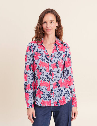 Chemise ajust&eacute;e manches longues bleu fonc&eacute; femme