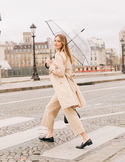 Trench ceinturé à capuche beige femme