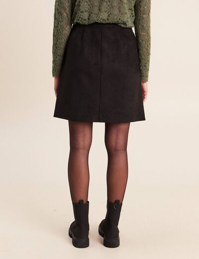Jupe courte trap&egrave;ze aspect daim noir femme