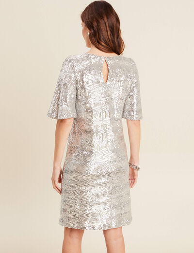 Robe droite sequins gris argent femme