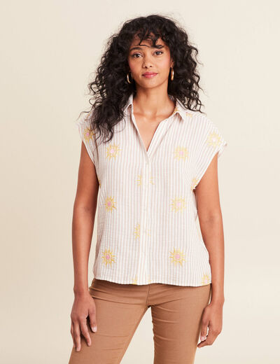 Chemise droite courte manches courtes rose femme