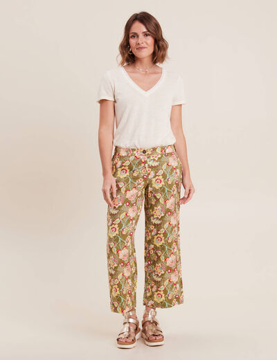 Pantalon large 7/8ème vert kaki femme