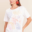 T-shirt col rond manches courtes brod&eacute; blanc femme
