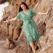Robe longue évasée fluide vert femme