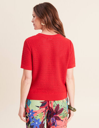 Gilet manches courtes col rond rouge femme