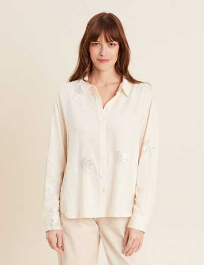Chemise avec sequins ecru femme