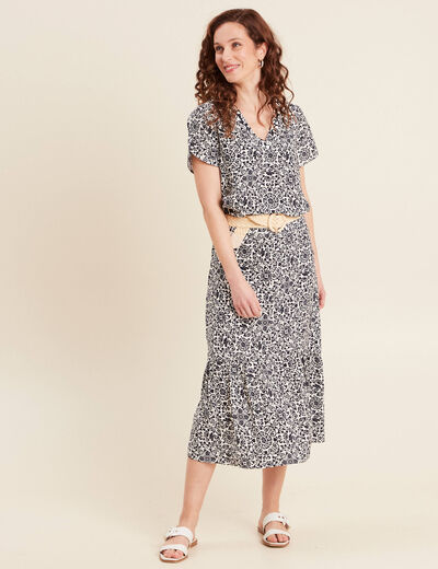 Jupe midi droite satin bleu marine femme