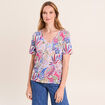 T-shirt col V manches courtes mauve femme