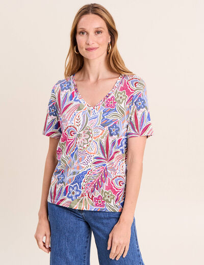T-shirt col V manches courtes mauve femme