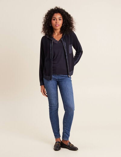 Sweat &agrave; capuche zipp&eacute; bleu fonc&eacute; femme